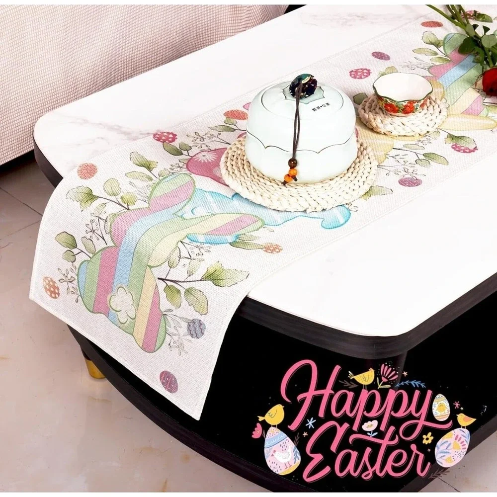 Easter Bunny and Colorful Eggs Table Runner for Easter‎ Holiday Spring 13x72 in.